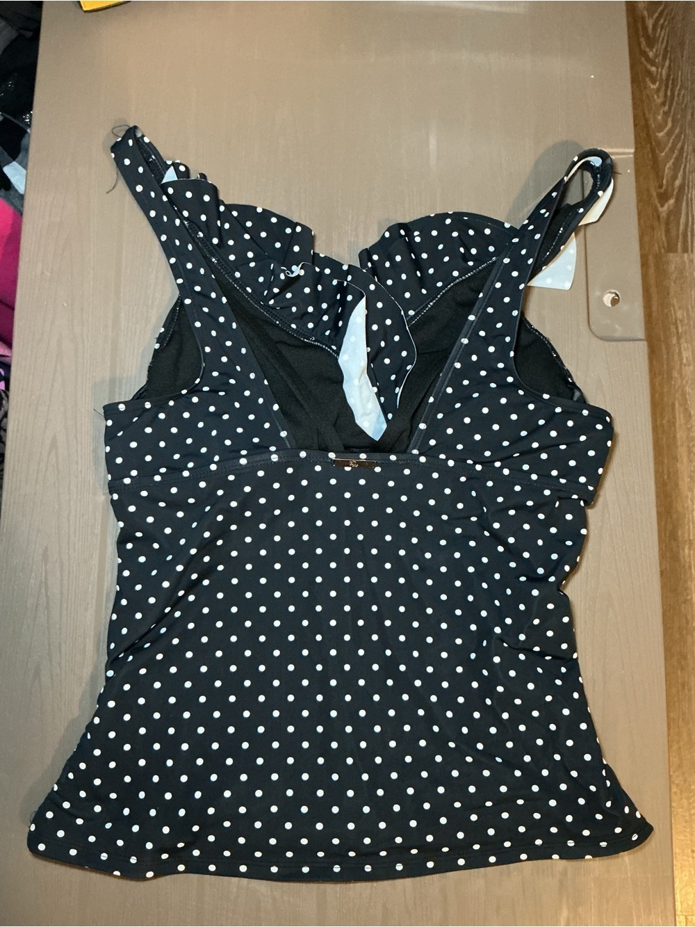Polka Dot Ruched Tankini Black/White - Picture 6 of 10